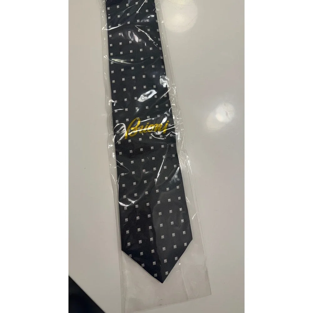 Brioni Black Micro Square Dot Silk Tie NWT — Retail $350